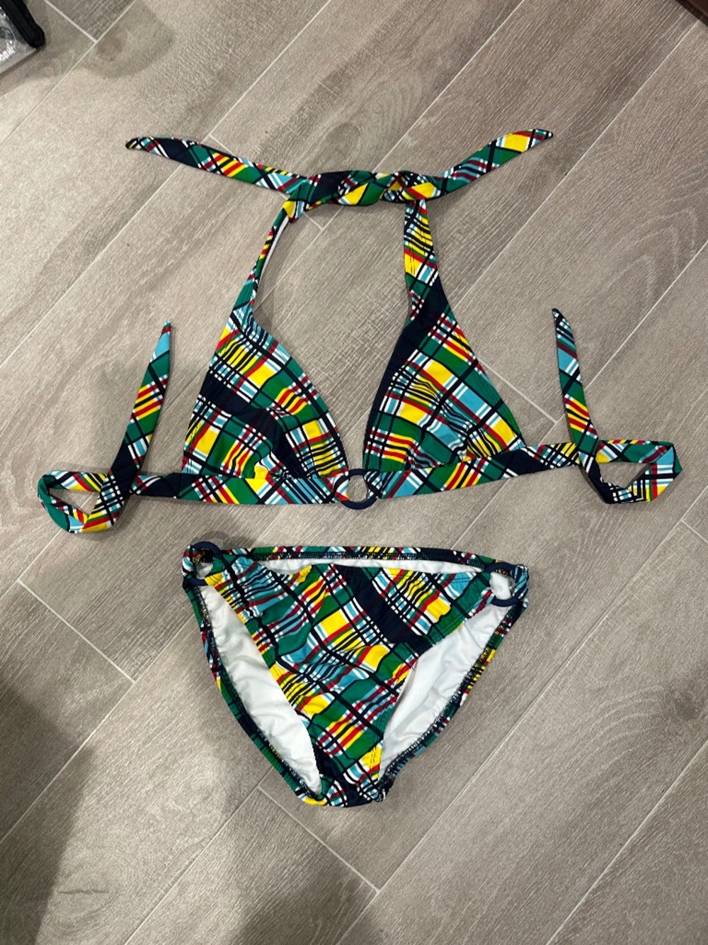 Shoshanna Swimwear Plaid Ring Halter Bikini in Women's Size M